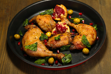 Homemade fried chicken drumsticks with vegetables