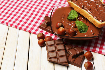 Sweet chocolate hazelnut spread with whole nuts and mint