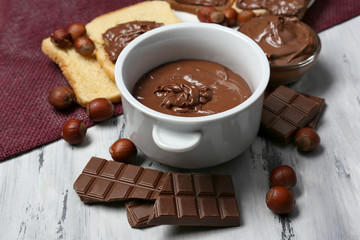 Sweet chocolate hazelnut spread with whole nuts and mint