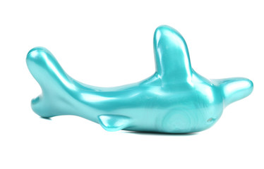 Inflatable toy blue dolphin.