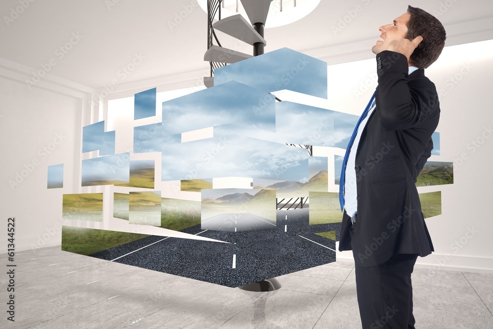Poster composite image of thinking businessman scratching head