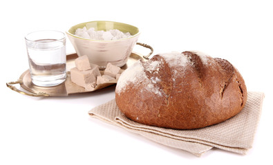 Composition with rye bread isolated on white