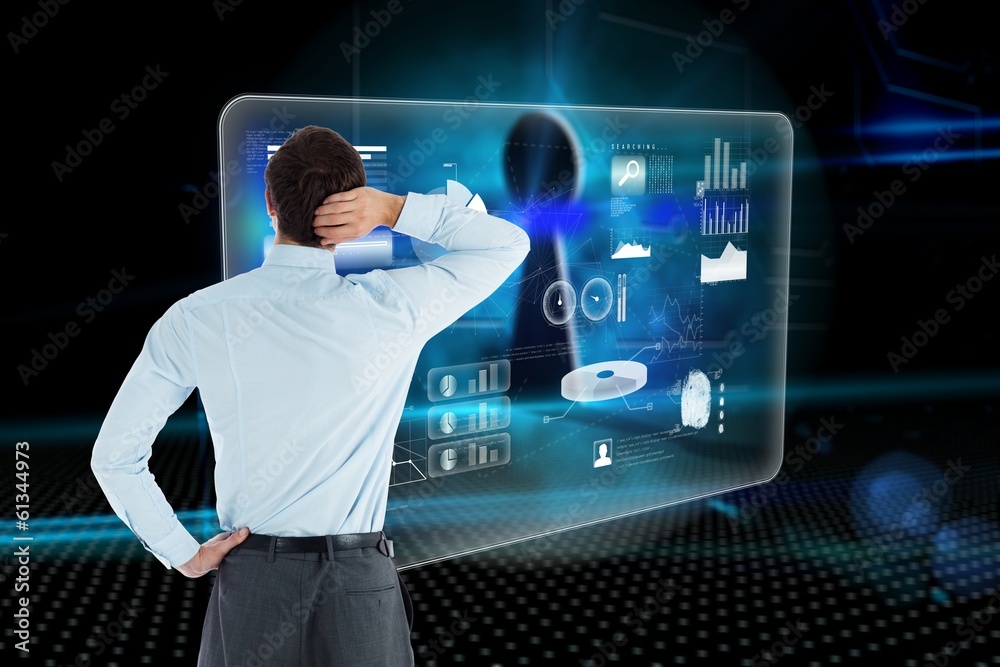 Poster composite image of thinking businessman with hand on head
