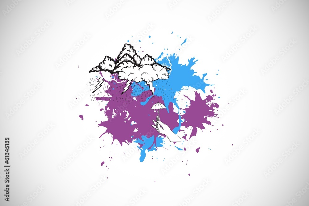 Poster composite image of storm clouds on paint splashes