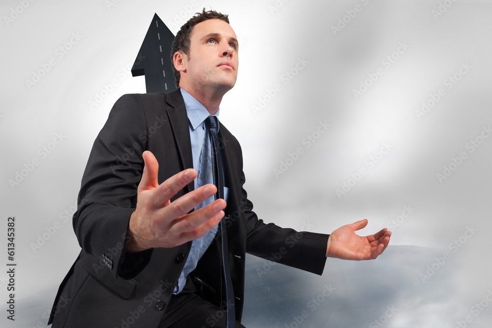 Poster composite image of businessman posing with arms out