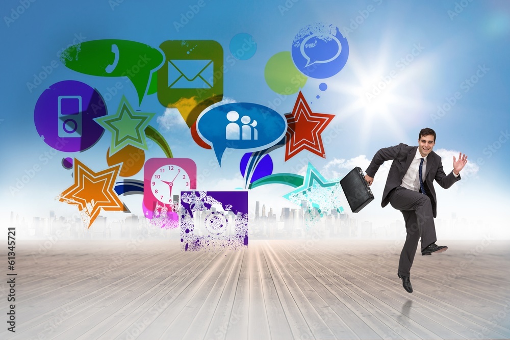 Poster composite image of happy businessman in a hury