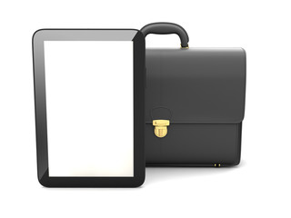 Tablet computer and black briefcase
