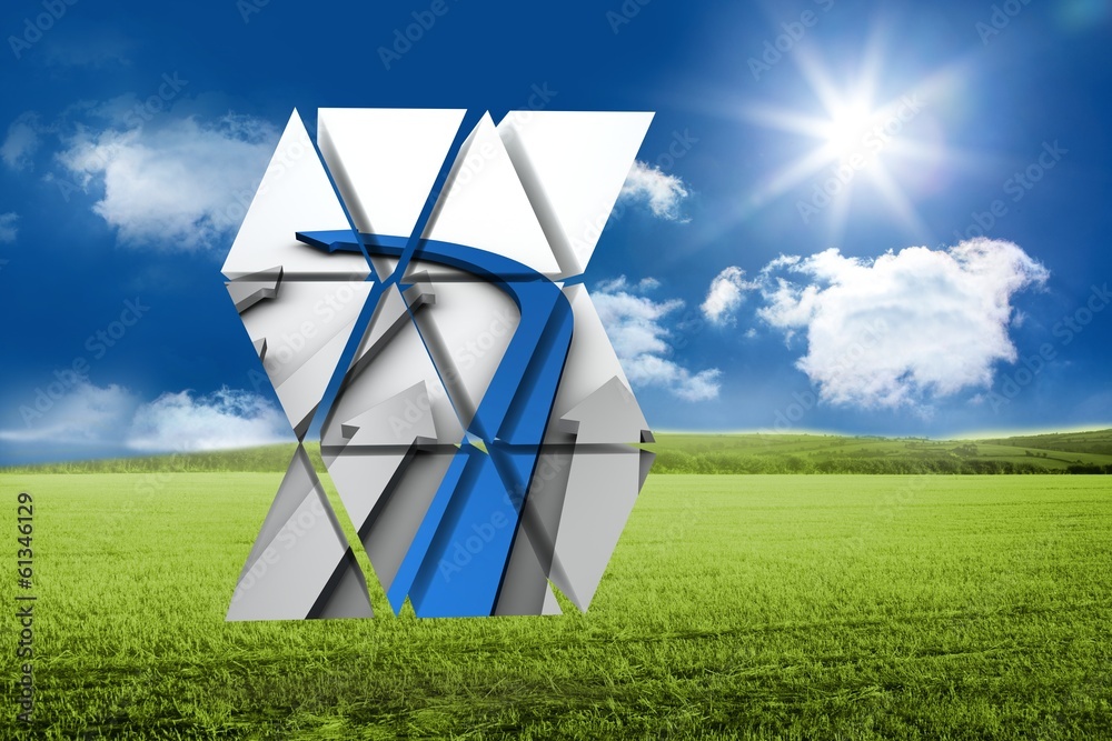 Poster Composite image of blue arrow on abstract screen