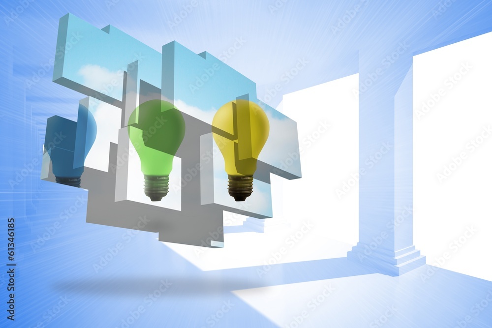 Poster composite image of light bulbs on abstract screen