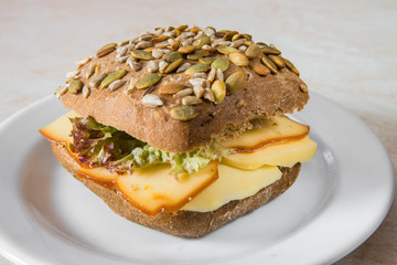 cheese pumpkin bun with fresh salad