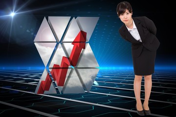 Composite image of serious businesswoman bending