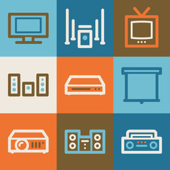 Audio video web icons, vintage series