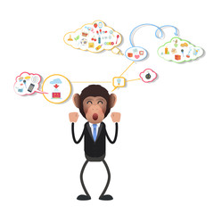 Happy business monkey over isolated background. 