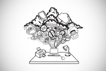 Composite image of ideas flowing from laptop doodle