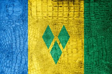 Saint Vincent and The Grenadines Flag on crocodile texture