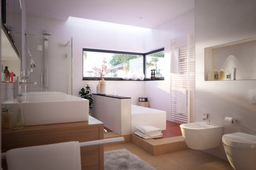 Fototapeta na wymiar Modernes, schönes Badezimmer - modern bathroom with spa area