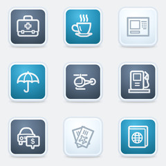 Travel web icon set 4, square buttons