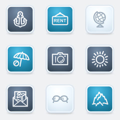 Travel web icon set 5, square buttons