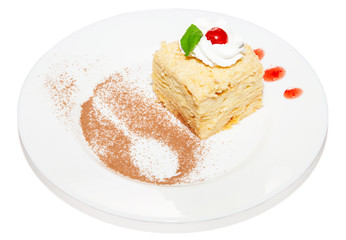 Cake napoleon puff with custard cream sweet dessert on plate