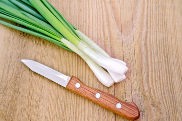 Chives with knife on board