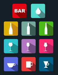 Bar icons set with long shadow