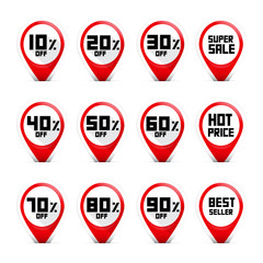 Business Discount Red Labels Set Isolated on White Background