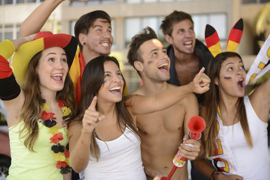 German sport soccer fans celebrating victory.