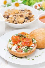 sandwich with cottage cheese, herbs, tomato and salmon