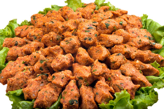 Isolated Lentil Meatball Turkish Mercimek Koftesi With Lettuce