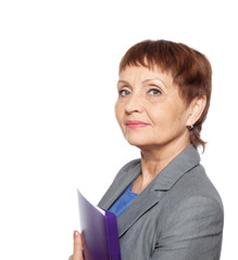 attractive woman 50 years old with a folder