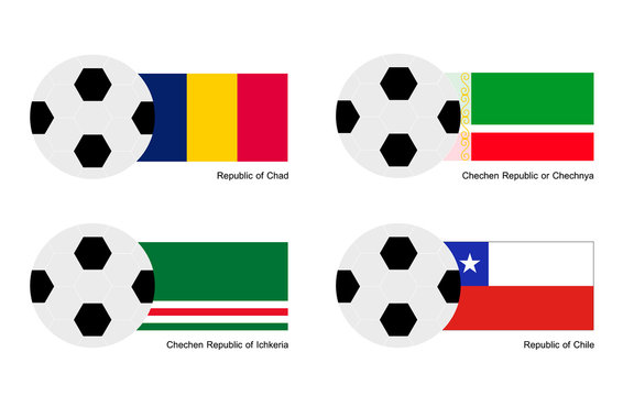 Soccer Ball with Chad, Chechen Republic, Ichkeria and Chile Flag