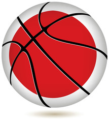 3D basket ball with Japan flag on white.