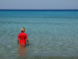 woman in T-shirt for swimming