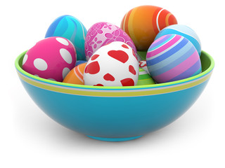 Easter eggs in a blue bowl