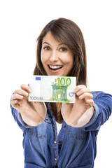 Beauitful woman holding some Euro currency notes