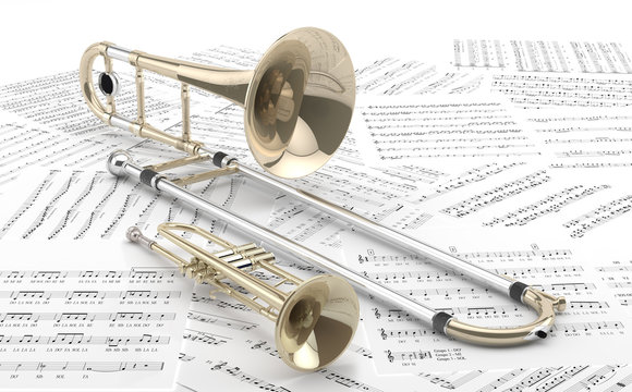 Tromb&oacute;n y Trompeta sobre partituras 2