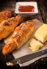 Croissant with butter and jam