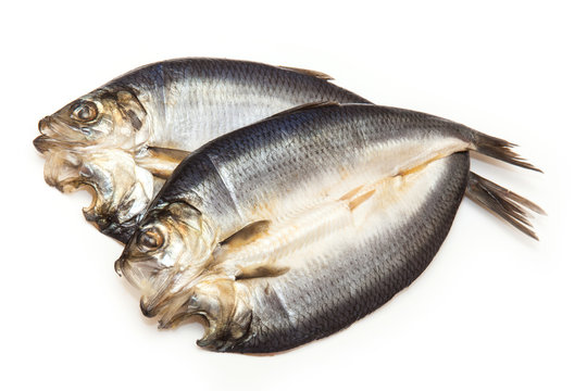 Kippers isolated on a white studio background.