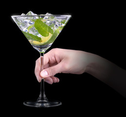 Cocktail mojito on a black