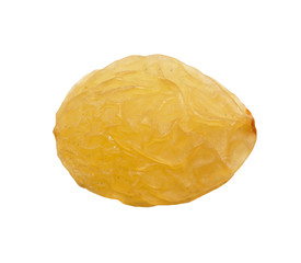 yellow raisins on a white background. macro