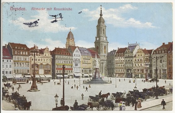 Dresden, Altmarkt mit Kreuzkirche 1910 (hist. Postkarte)