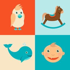 Vector childish icons and signs in flat style