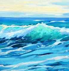 morning on sea, wave,  illustration, painting by oil on a canvas