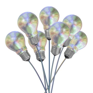 Bouquet of pearl light bulbs on iridescent wires