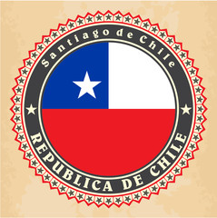 Vintage label cards of Chile flag. Vector