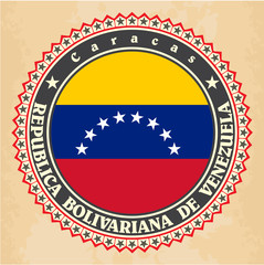 Vintage label cards of Venezuela flag. Vector