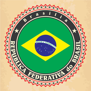 Vintage label cards of Brazil flag. Vector