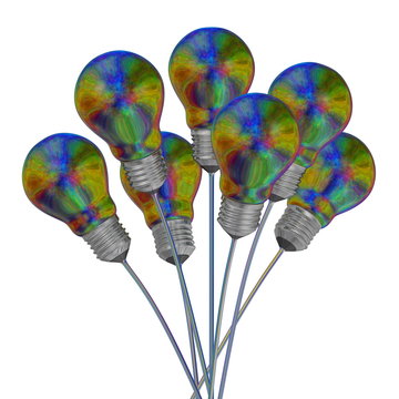 Bouquet of multicolored iridescent light bulbs