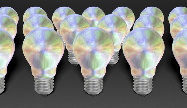 Group of pearl light bulbs on grey textured background