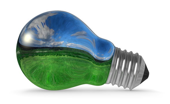 Light bulb with landscape reflection